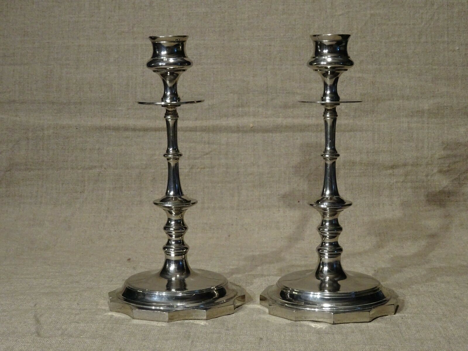 Pair of old torches candle holders in nickel-plated regulator