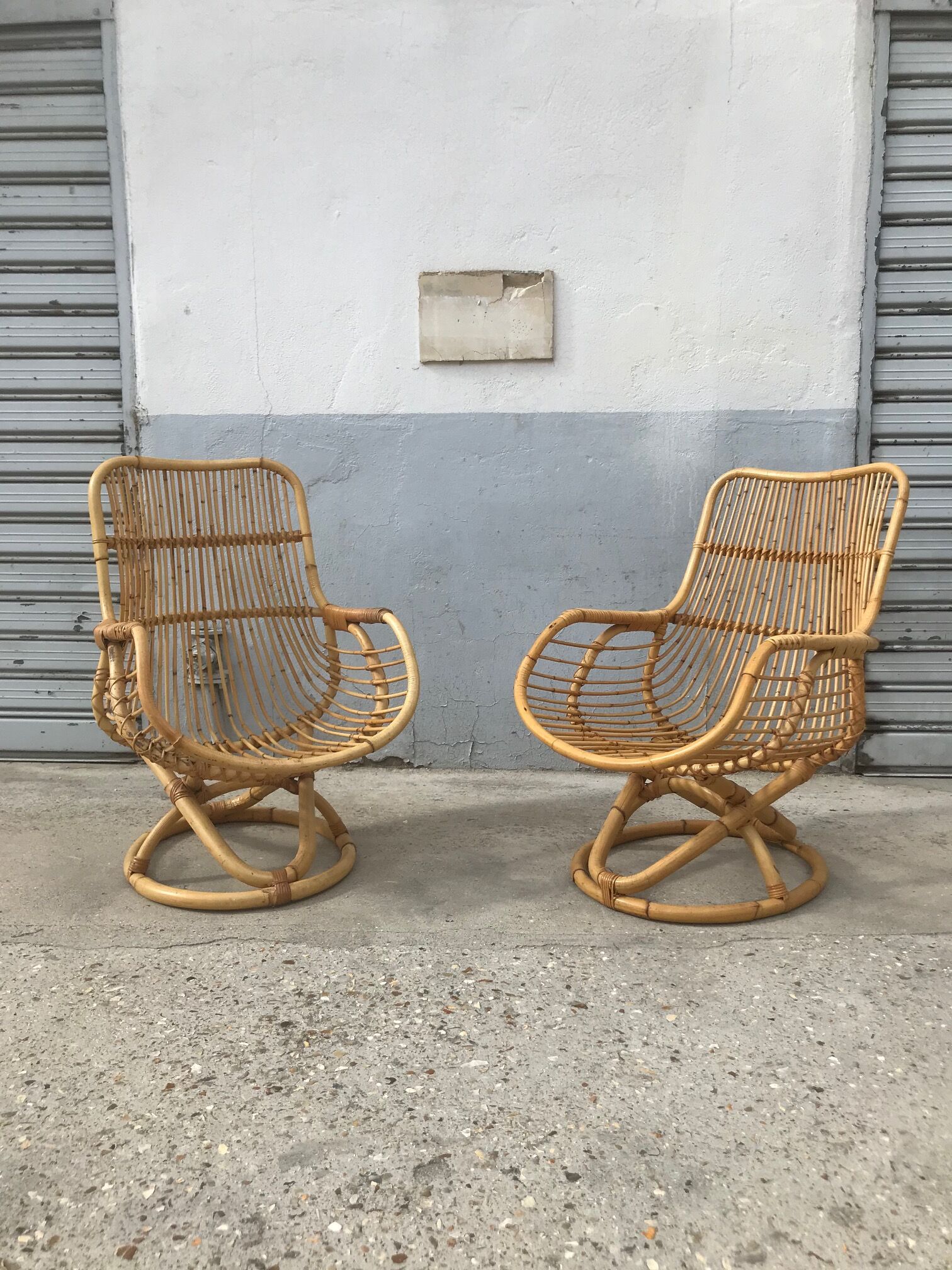 Large pair of rattan chairs