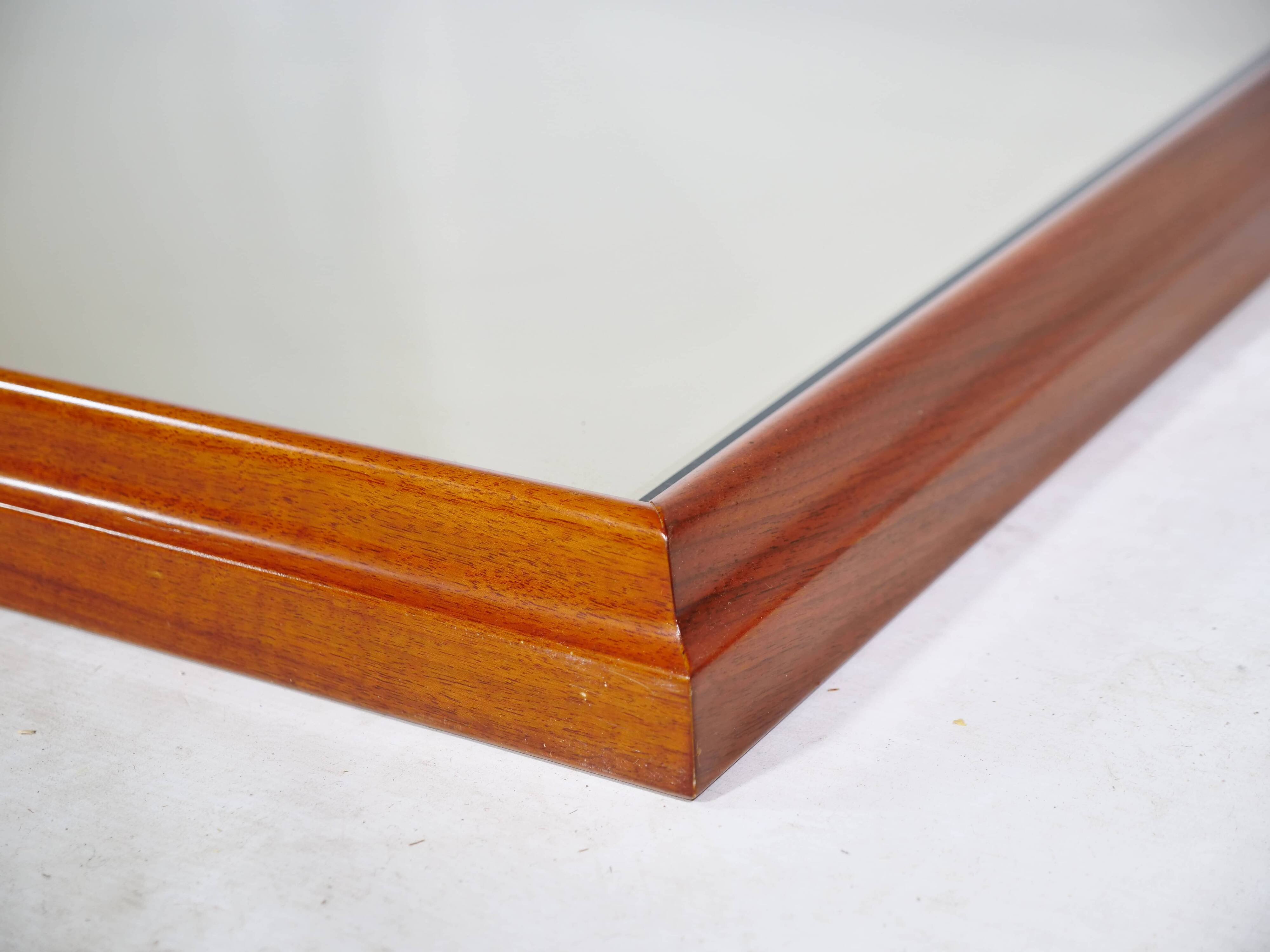 XL vintage cherry wood wall mirror with beveled edges, 1970s