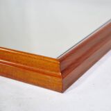 Miroir mural vintage XL en bois de cerisier à bords biseautés, années 1970