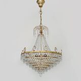Grand et ancien lustre, plafonnier couronne en laiton, 7 étages, 6 feux