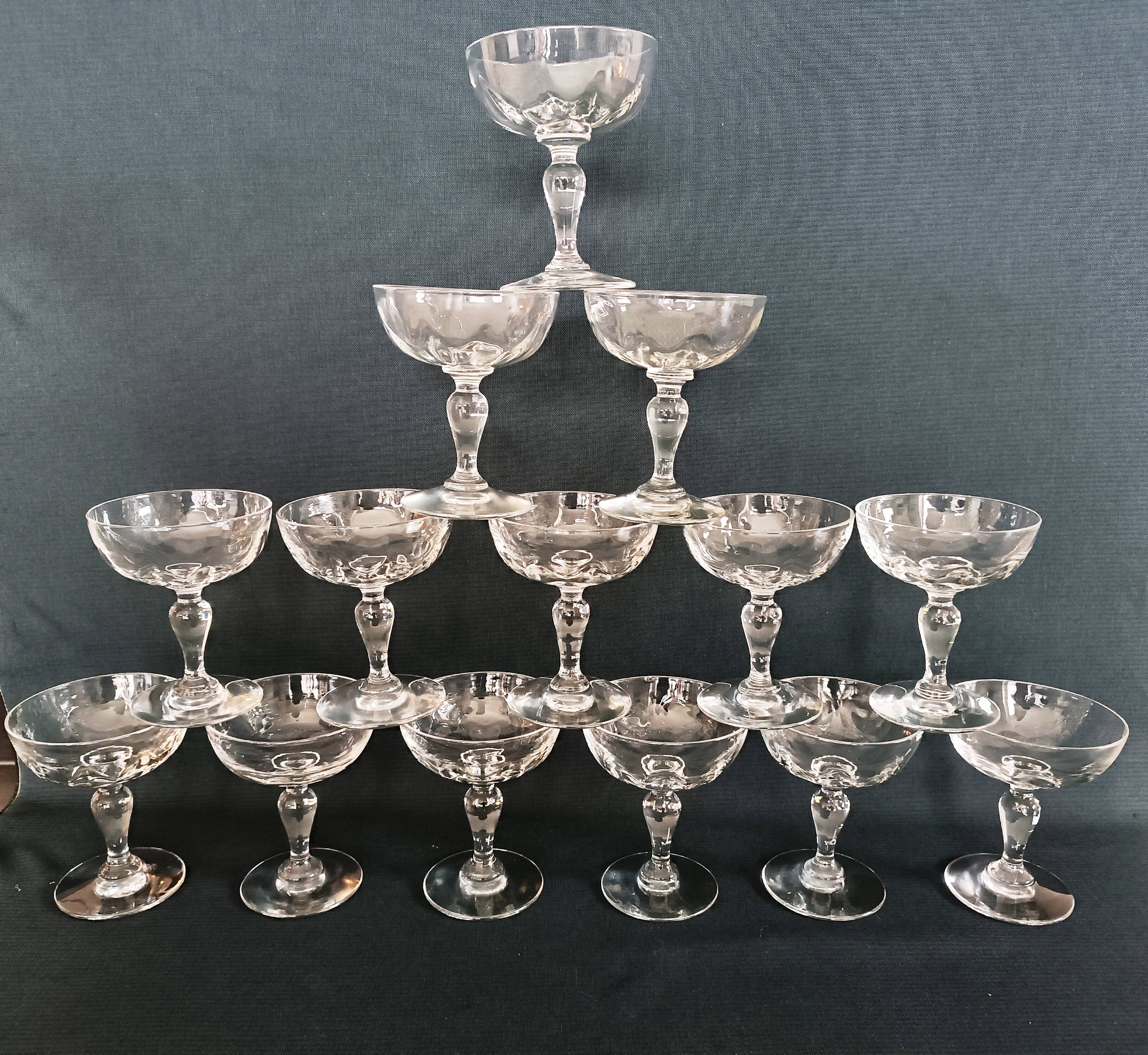 14 Champagne glasses in 19th century blown glass