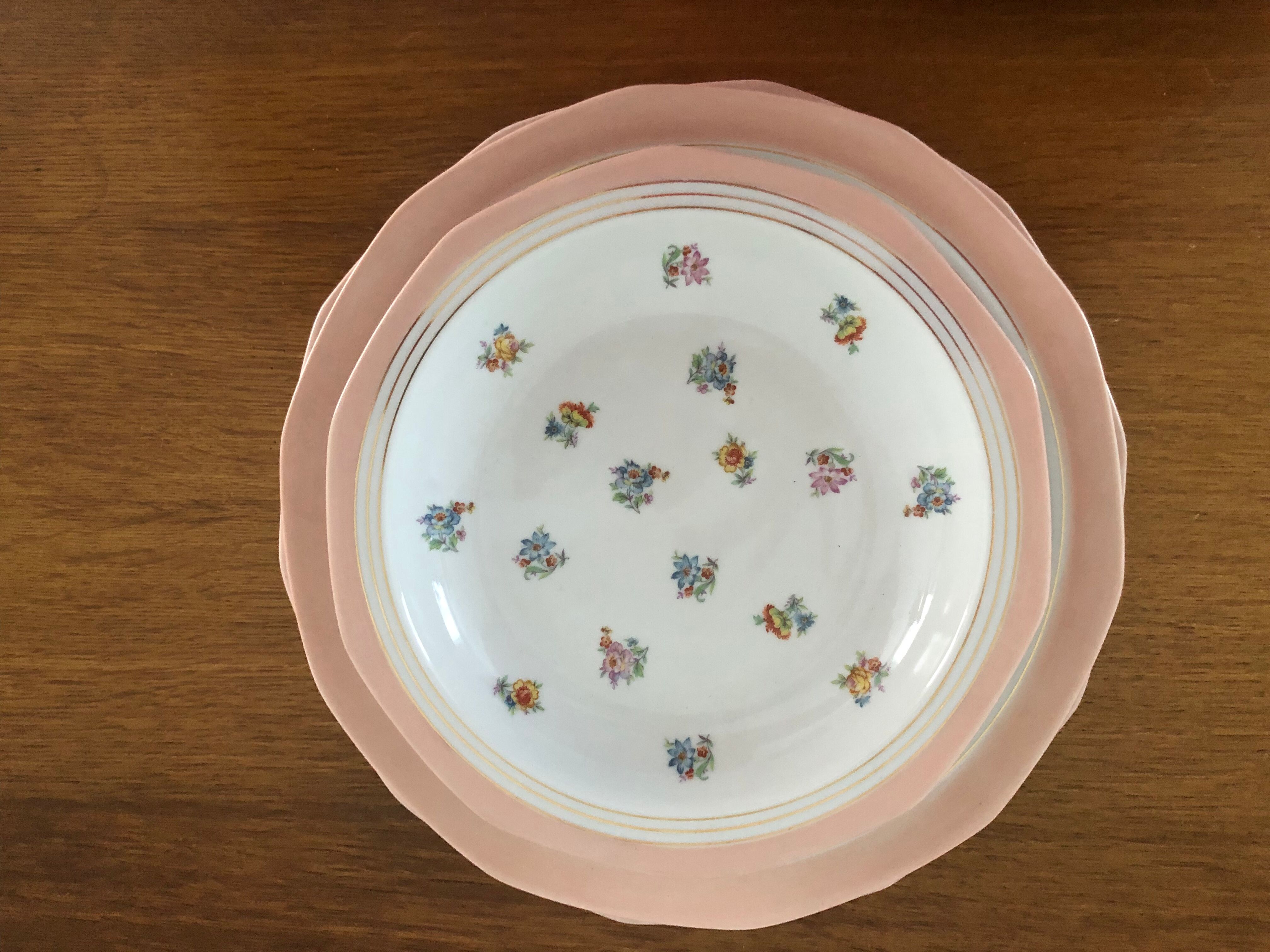 7 dishes Vintage Limoges porcelain pink and gold floral motifs