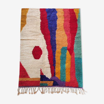 Tapis berbère marocain boujaad écru à motifs colorés 289x189cm