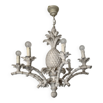 Grand lustre ananas Hollywood Regency, années 80