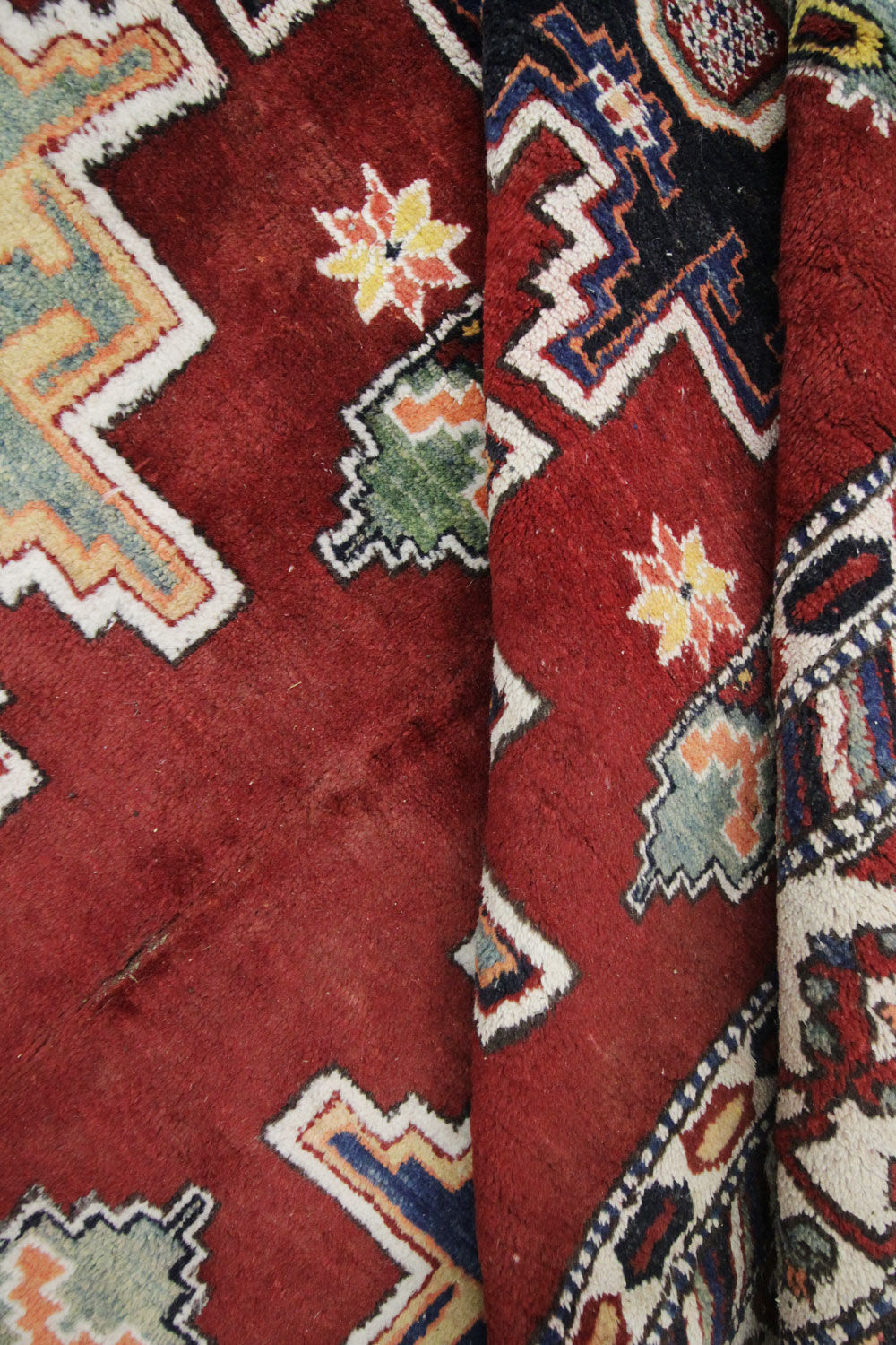 Vintage Caucasian Kazak Carpet Area Rug- 207x227cm