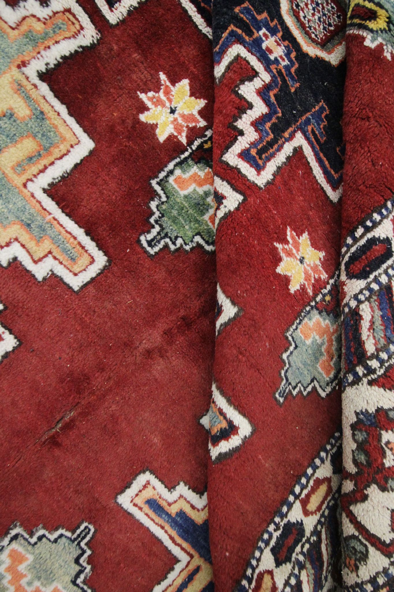 Vintage Caucasian Kazak Carpet Area Rug- 207x227cm