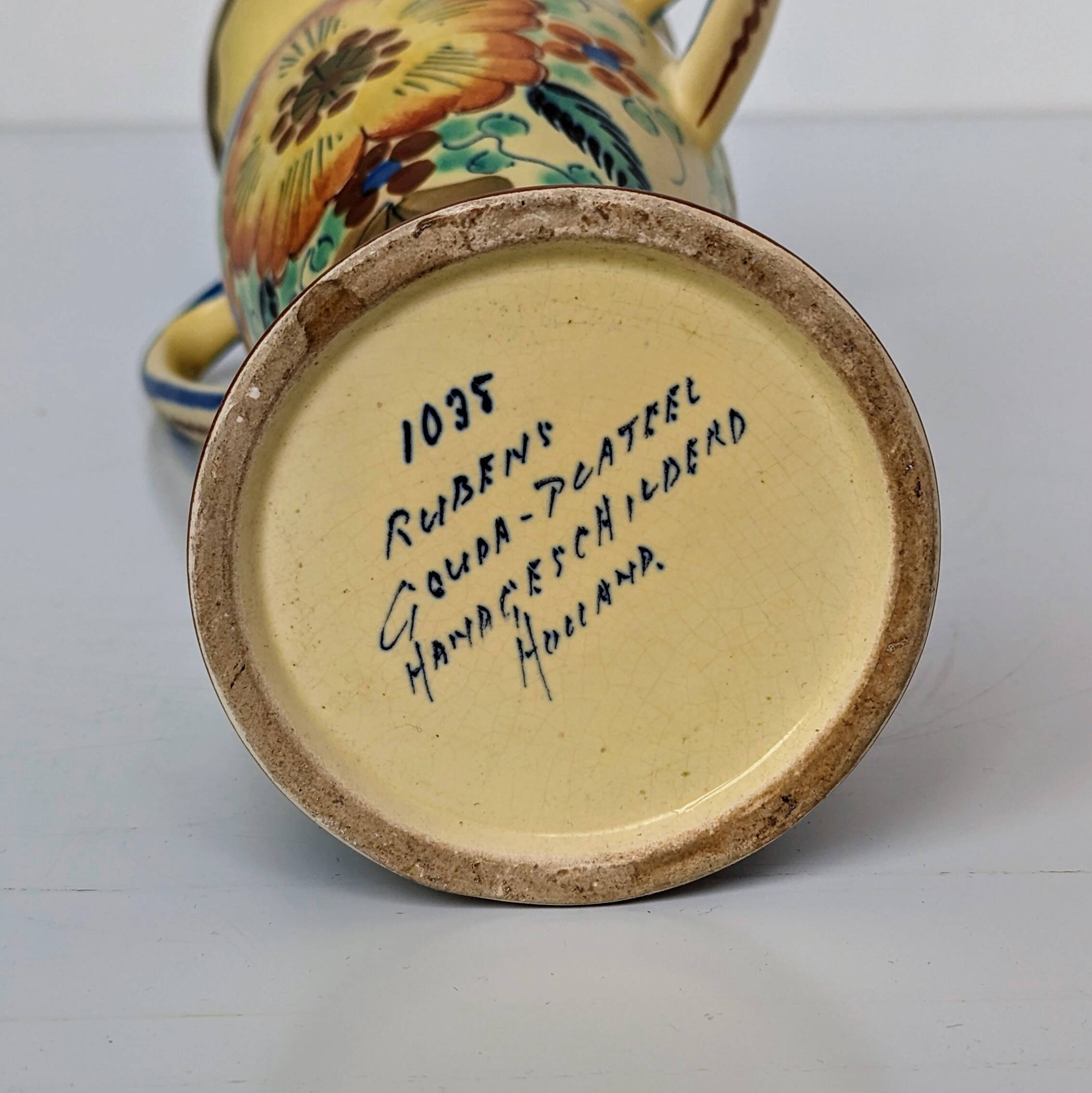 Amphora Vase Ceramic Gouda Holland - Rubens hand painted flower motif - Model 1035