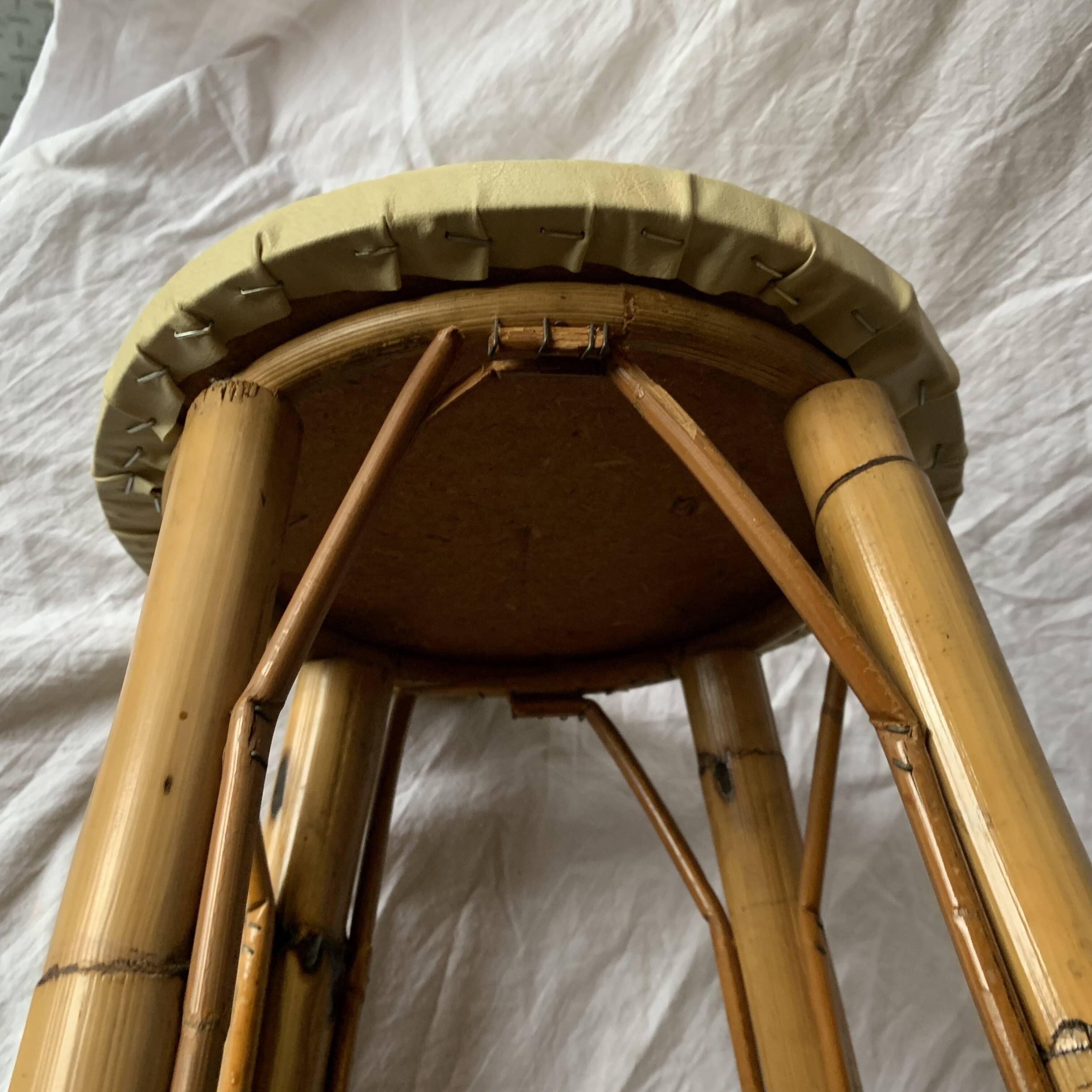 Tabouret de bar vintage en bambou et rotin