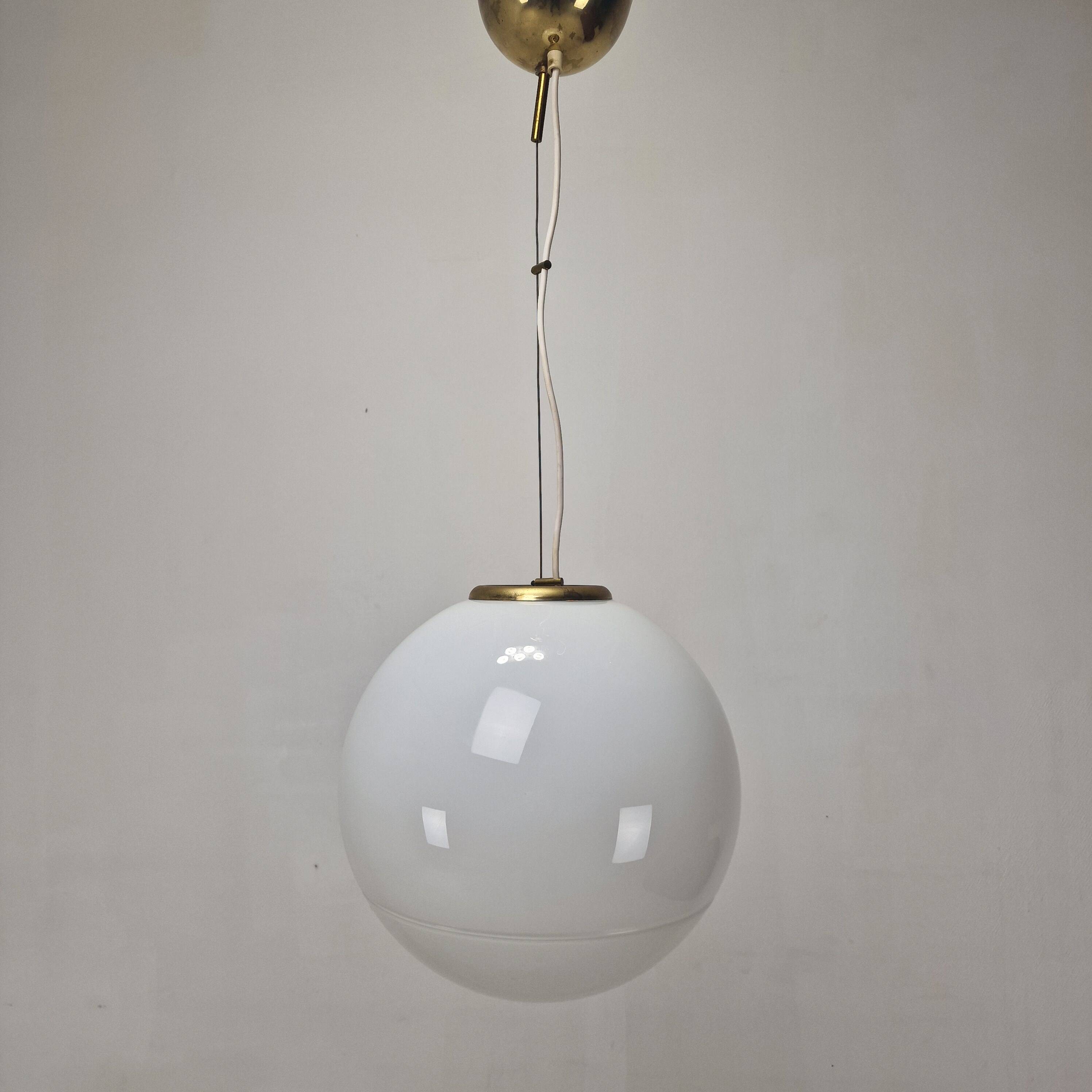 Italian Murano Glass Globe Chandelier with Brass Accents, 1970s