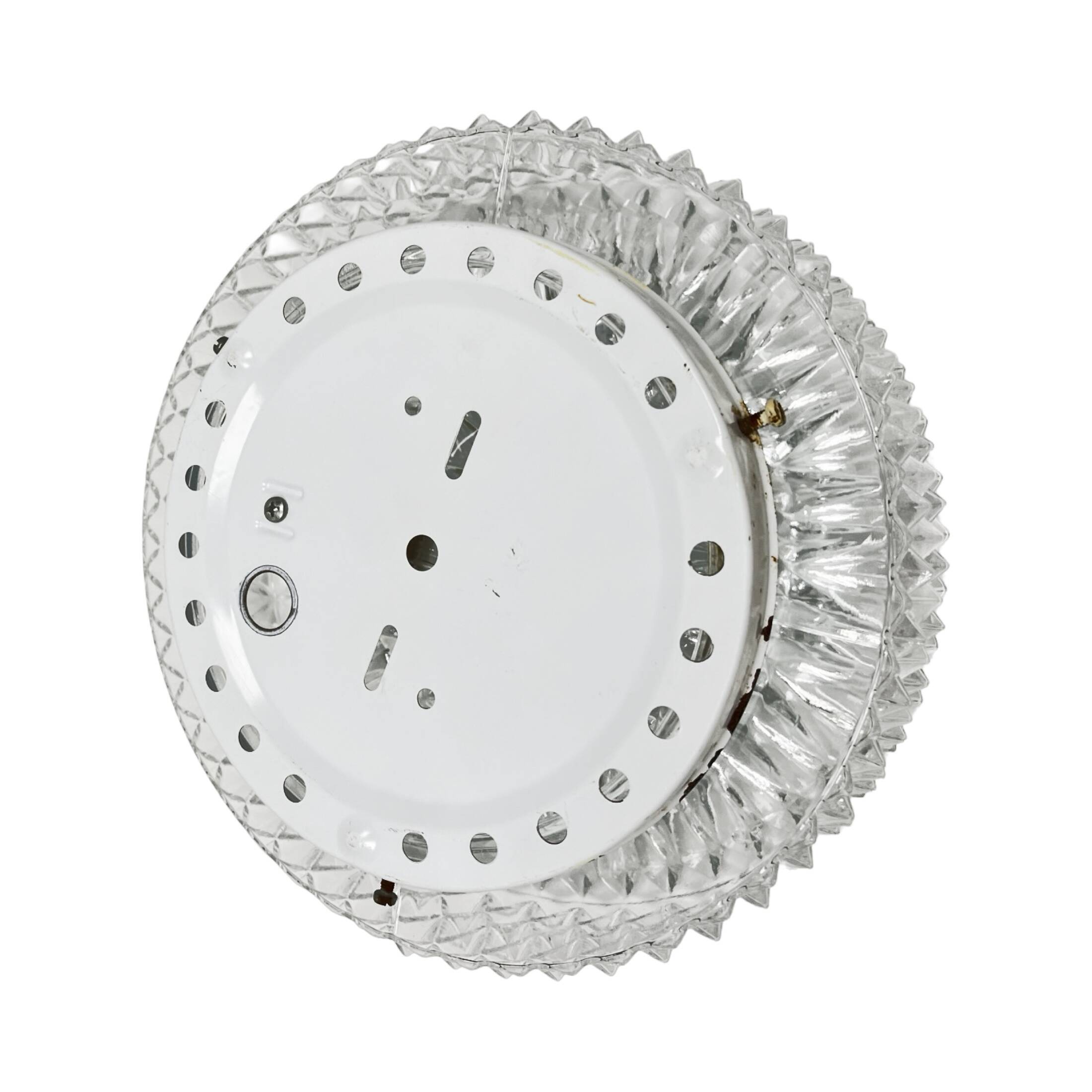 Massive Belgium Vintage Pressed Glass Mid-Century Rosette Ceiling Lamp Wall