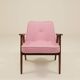 Mid-century modern armchair, oak wood, natural wool.