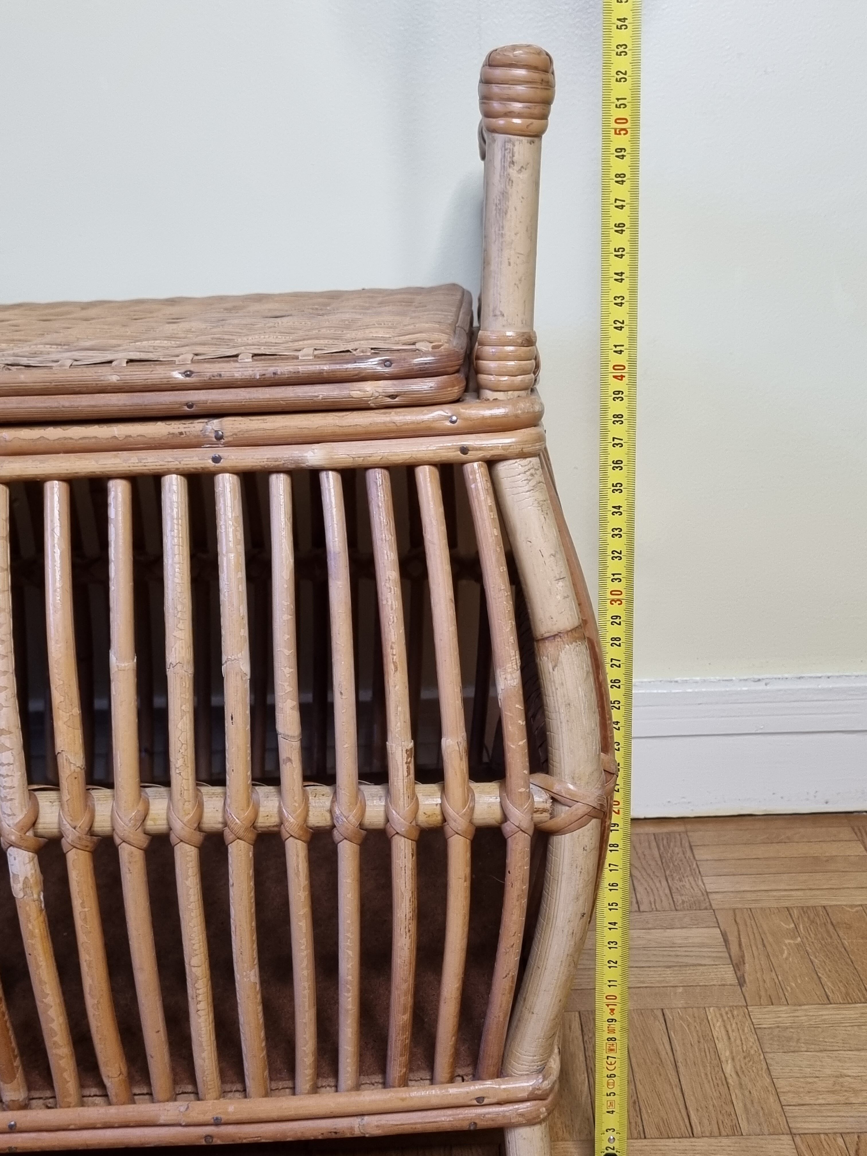 Storage box, vintage rattan bench, 80 cm