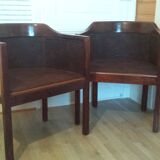 Art Deco style armchairs, wood and cane