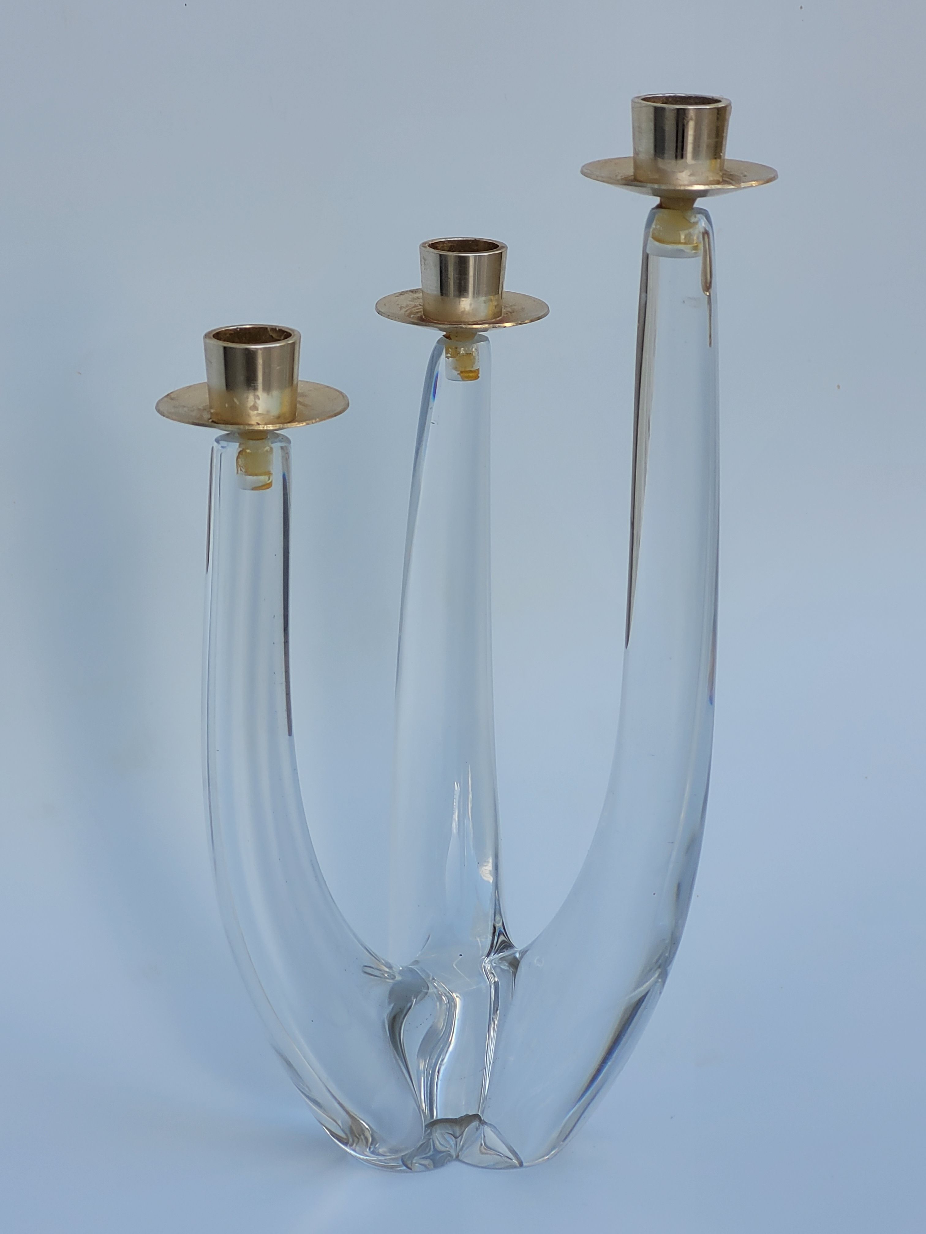Schneider candle holder in crystal and gilded metal - three lights - 1960s