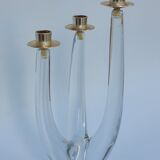 Schneider candle holder in crystal and gilded metal - three lights - 1960s