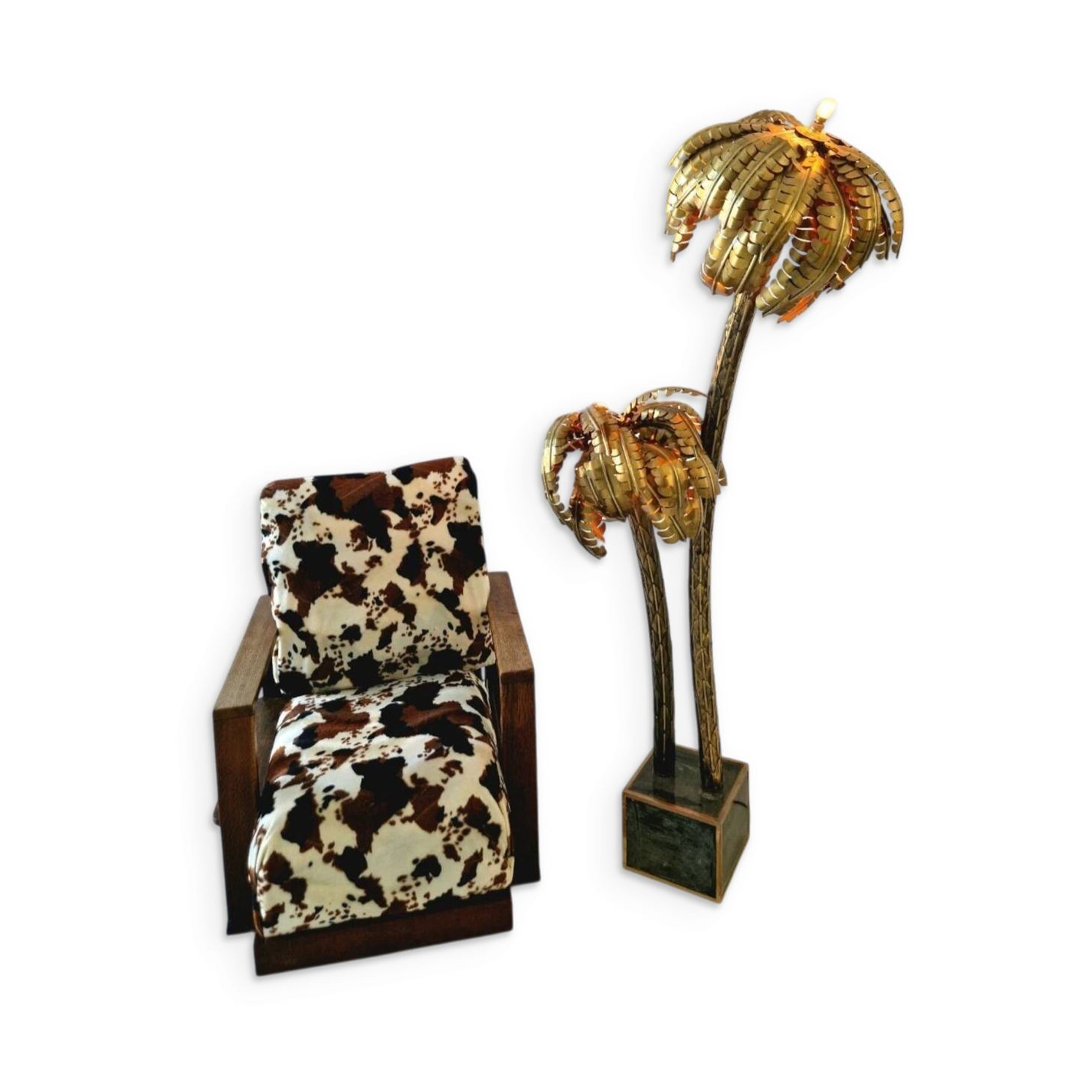 Vintage Hollywood Regency Brass Palm Tree Floor Lamp Maison Jansen Style 1970
