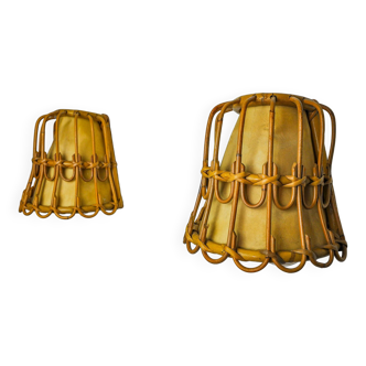 Pair of rattan wall lights, France, 1960
