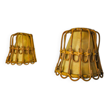 Pair of rattan wall lights, France, 1960