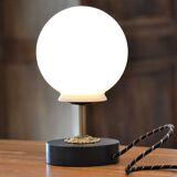 White vintage globe table lamp, black and gold finishes