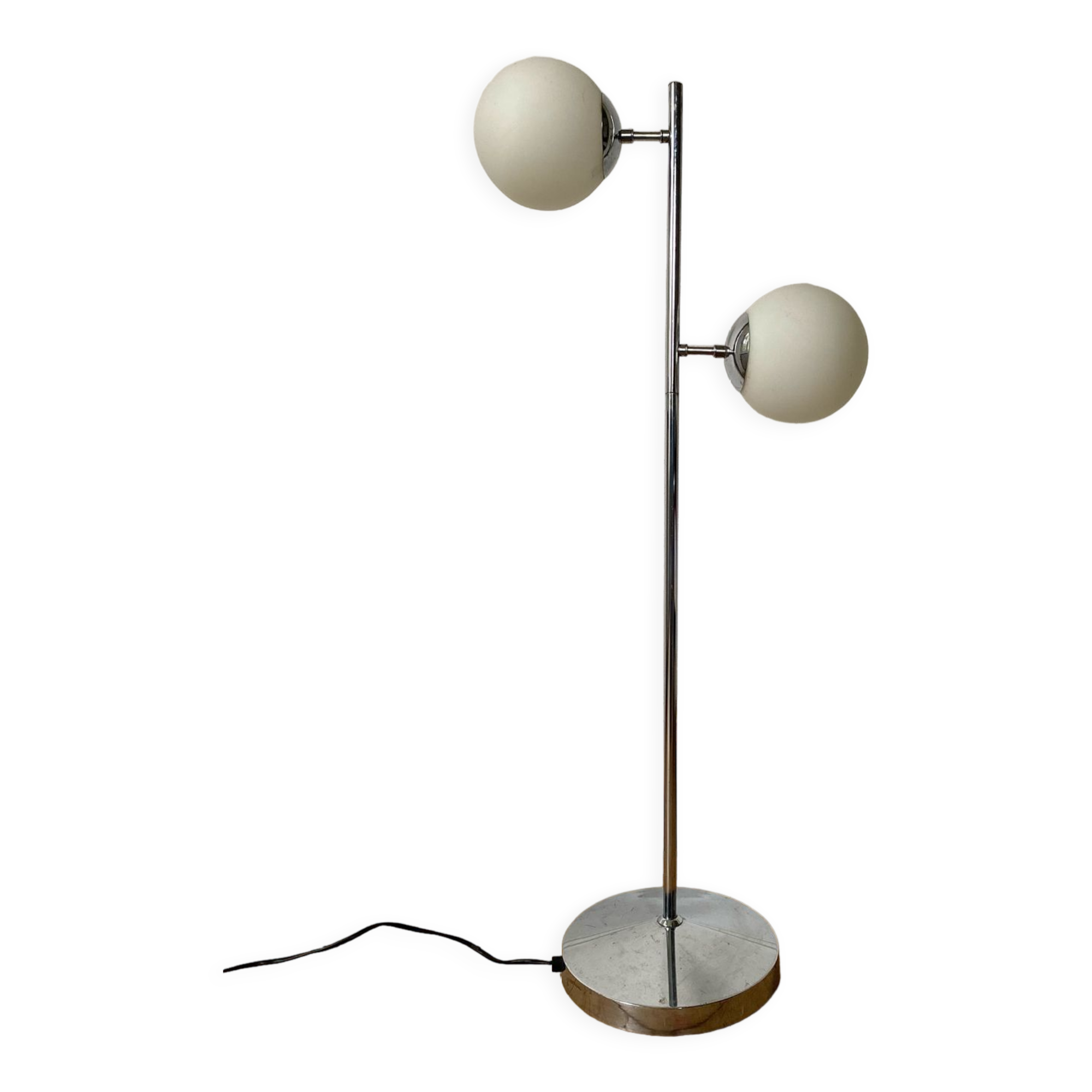 Vintage floor lamp has two opaque glass spheres