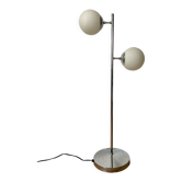 Lampadaire vintage à deux sphères en verre opaque
