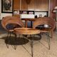 Set of 2 wicker armchairs and coffee table Raoul Guy 1950