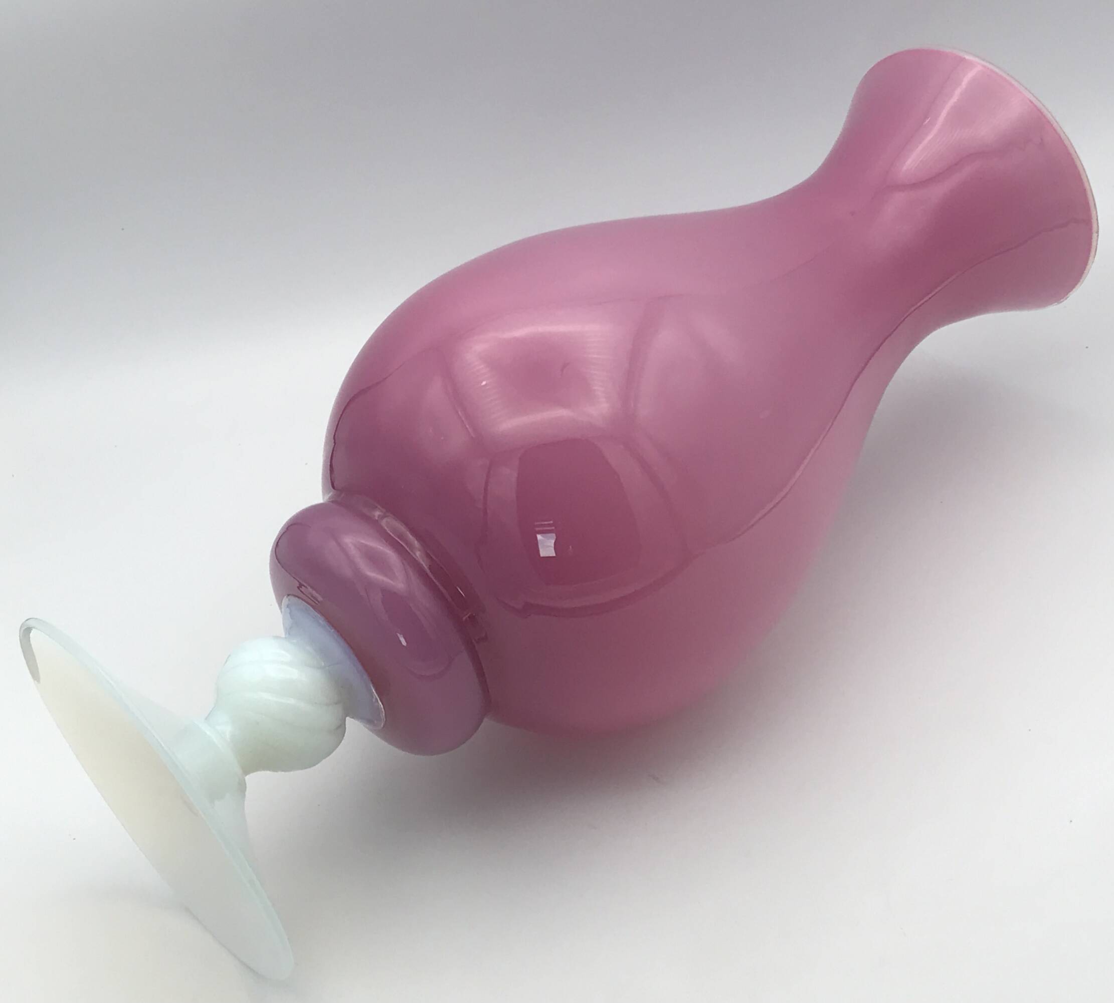 Vintage vase in pink opaline on white foot 36.8 cm