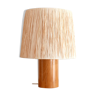 Wooden "cylinder" lamp, raffia lampshade, 70s
