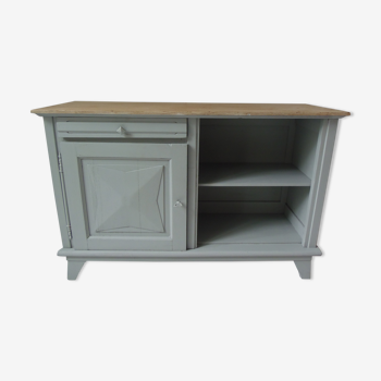 Meuble vintage vert de gris  , plateau bois