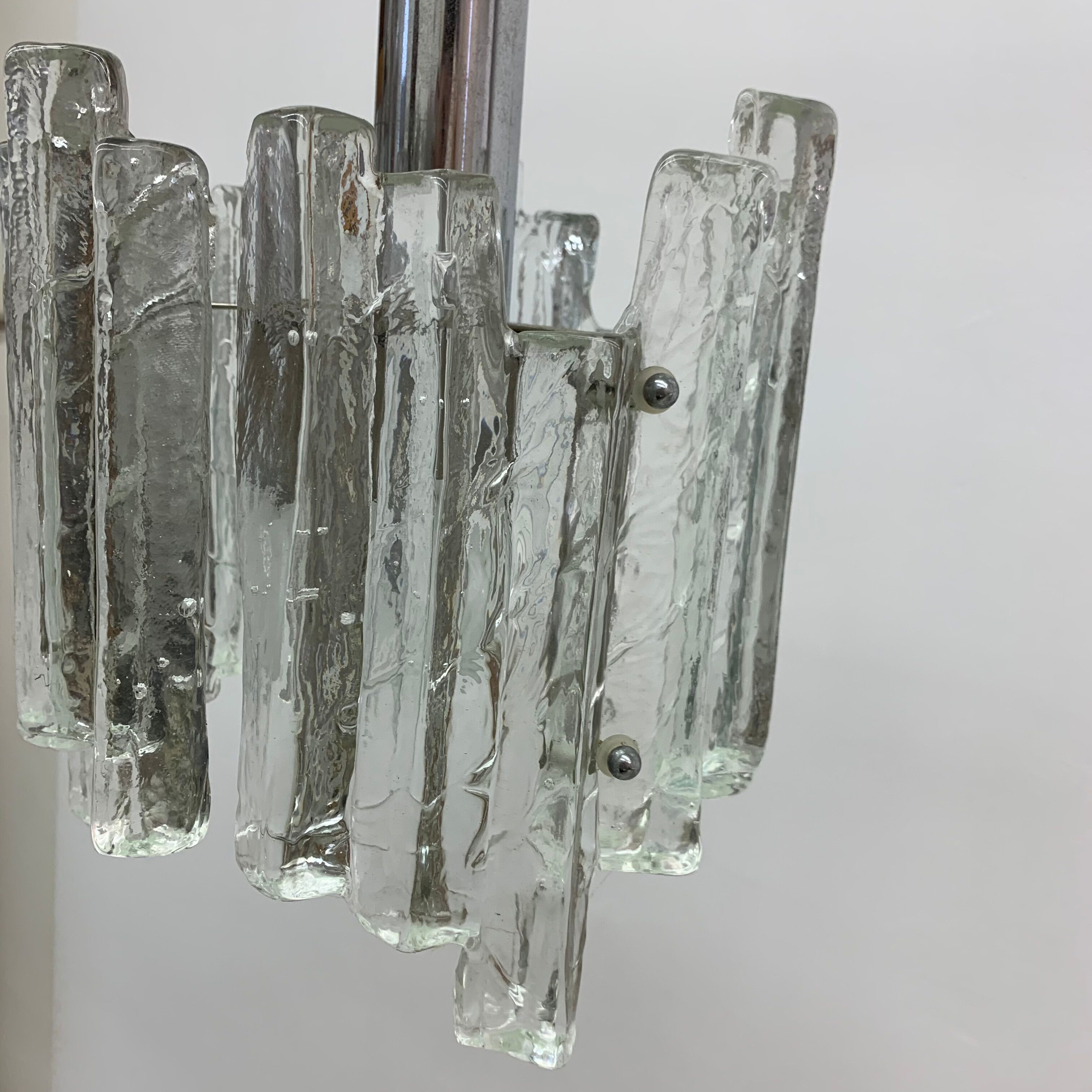 Hanging lamp in Frosted Ice Glass by J. T. Kalmar for Kalmar Franken KG, 1960s