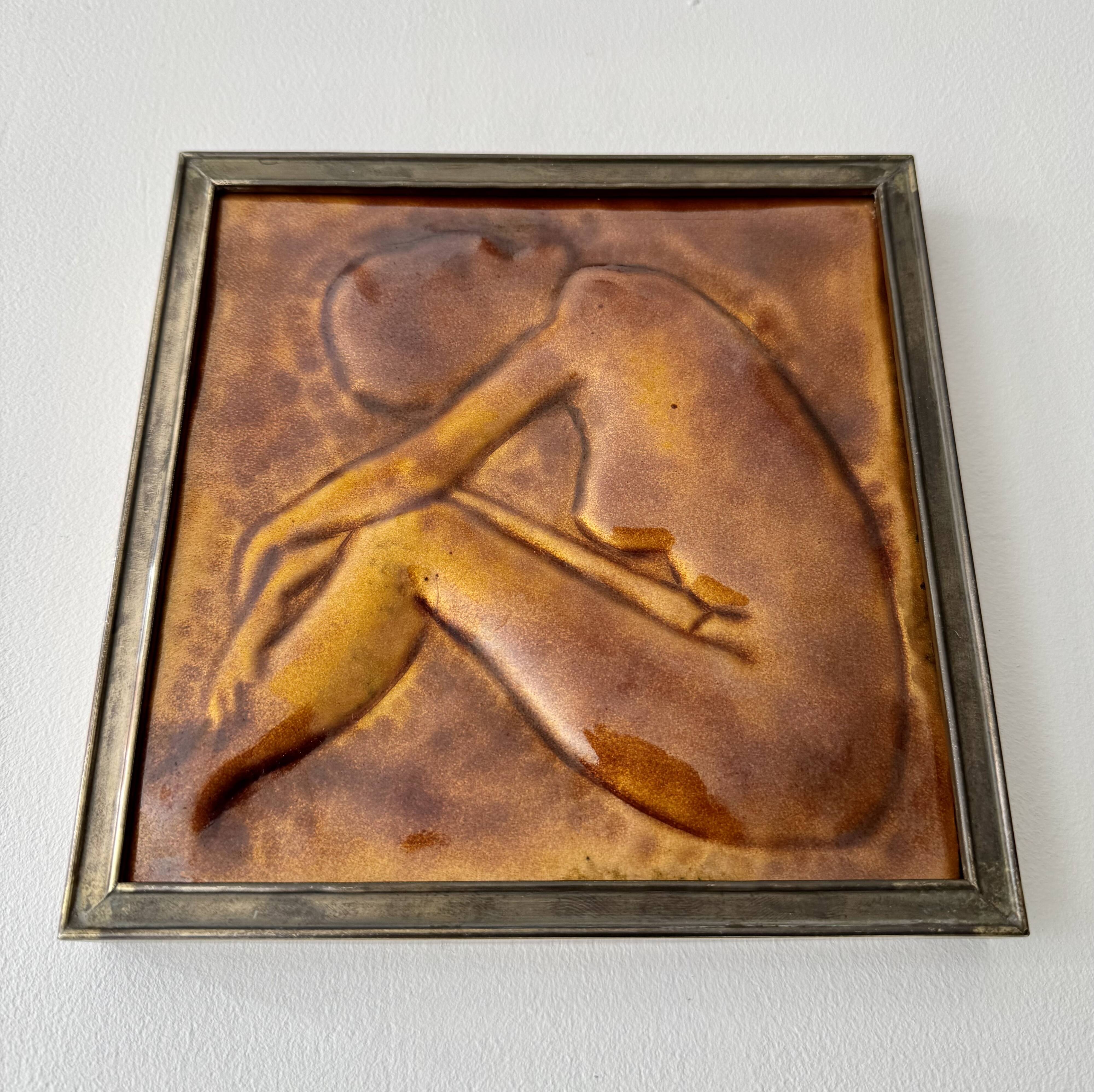 Vintage Ceramic Relief Tile Framed Female Figure