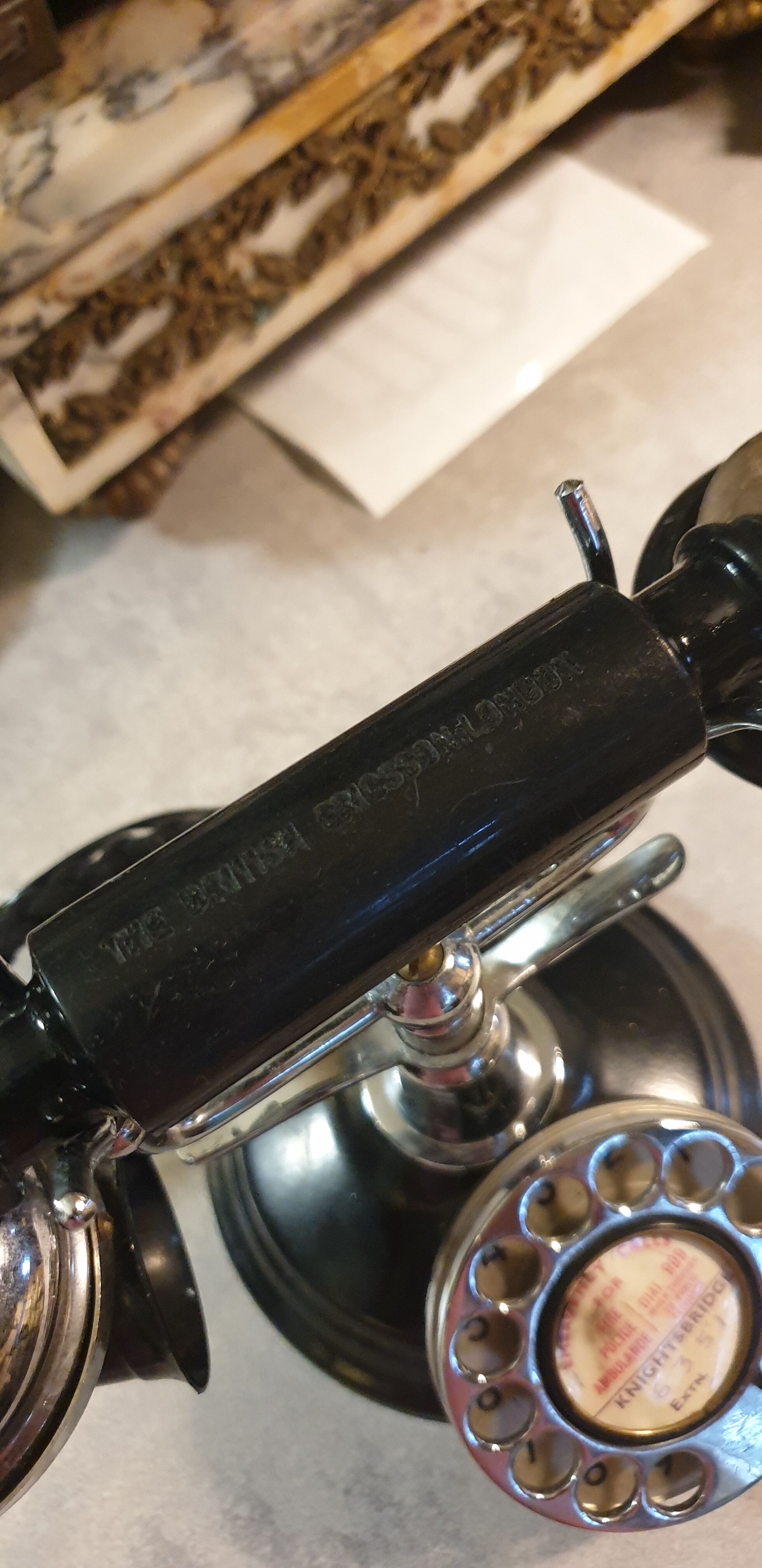 Wired English telephone bell in vintage Bakelite