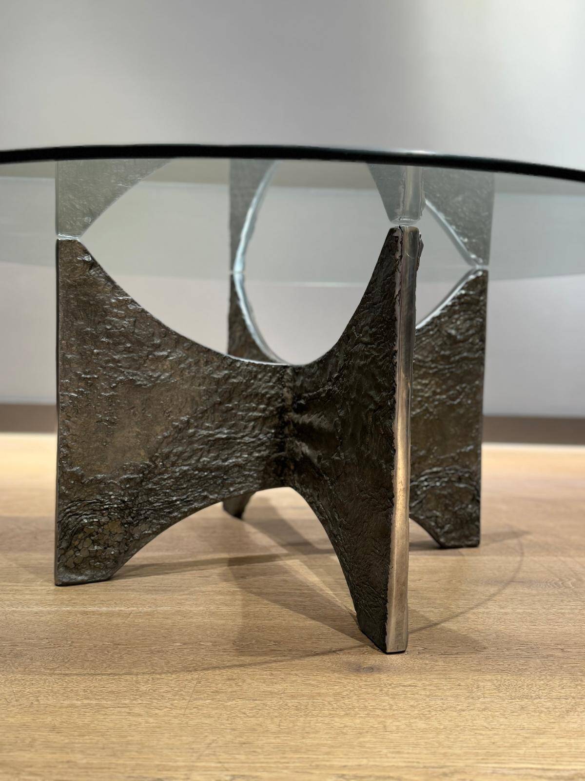 Brutalist coffee table in aluminium and glass