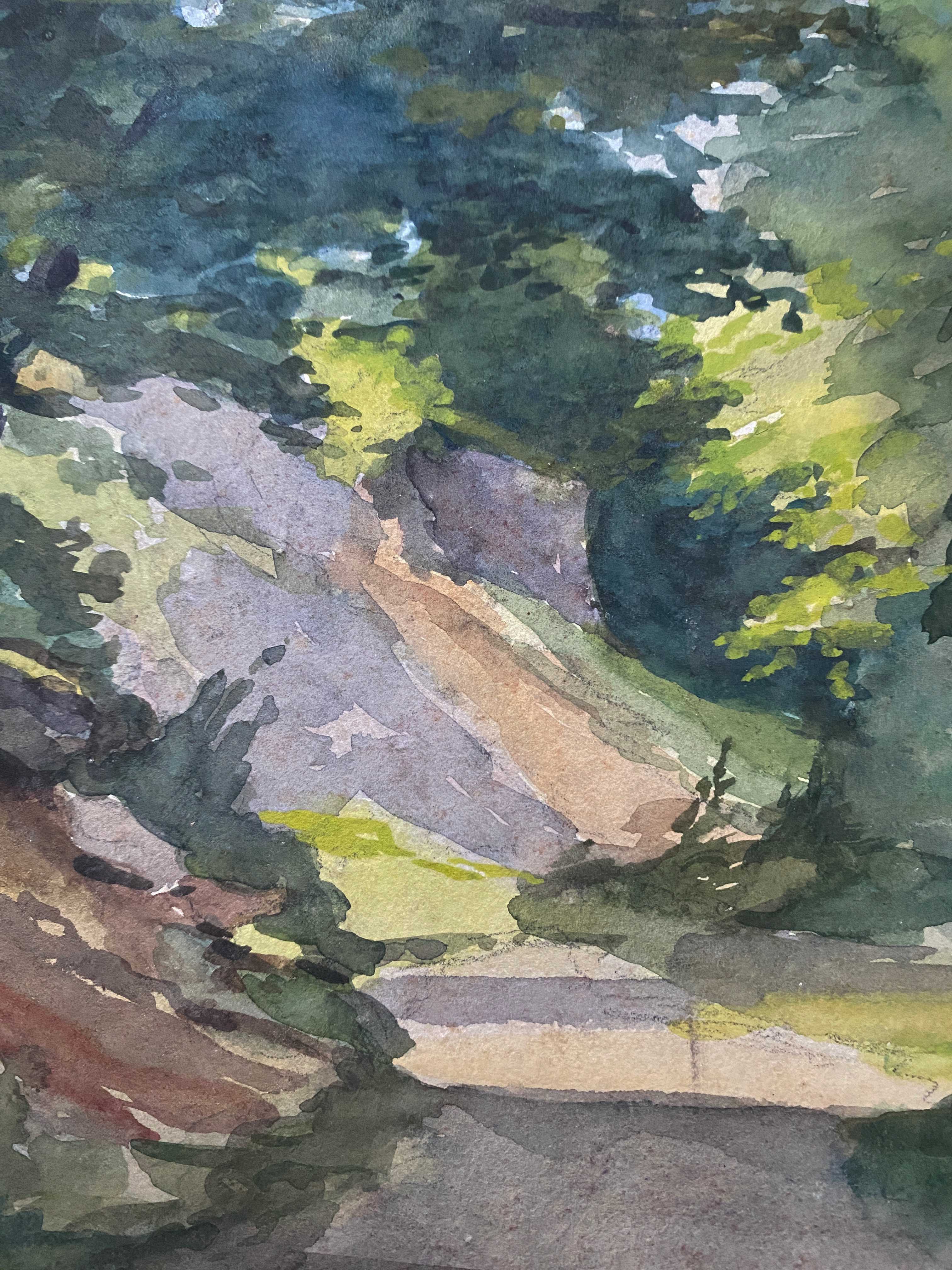 Watercolor Painting "Path in the forest" Besançon chemin de Mazagran signed 1915