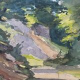 Watercolor Painting "Path in the forest" Besançon chemin de Mazagran signed 1915
