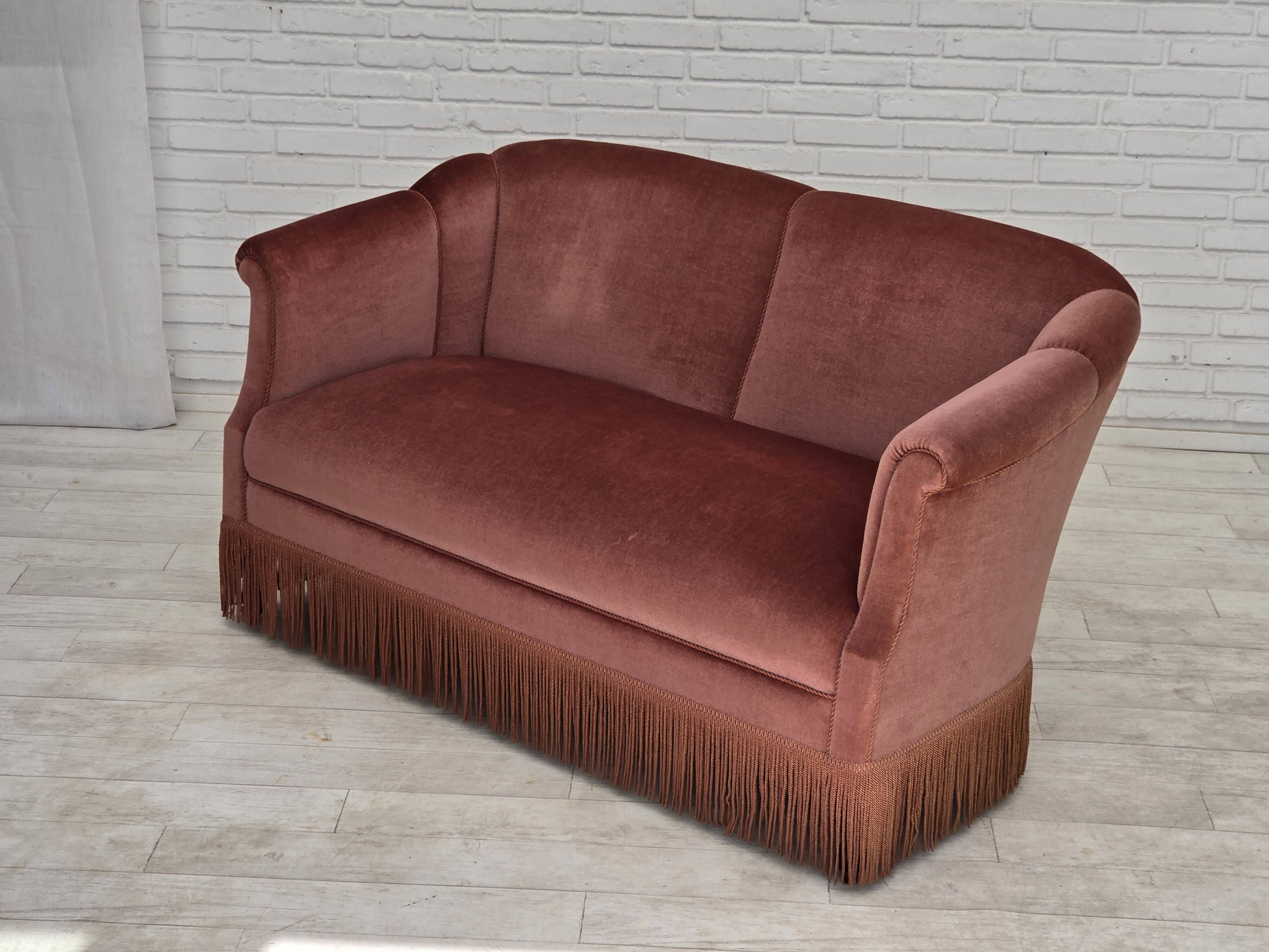 1960s, Danish 2-seater sofa, original pink furniture velour.