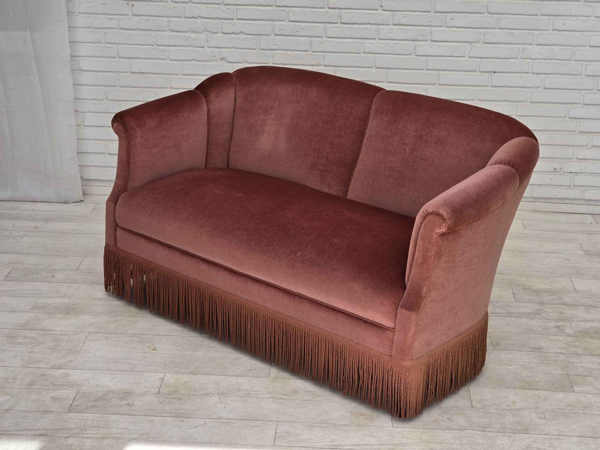 1960s, Danish 2-seater sofa, original pink furniture velour.