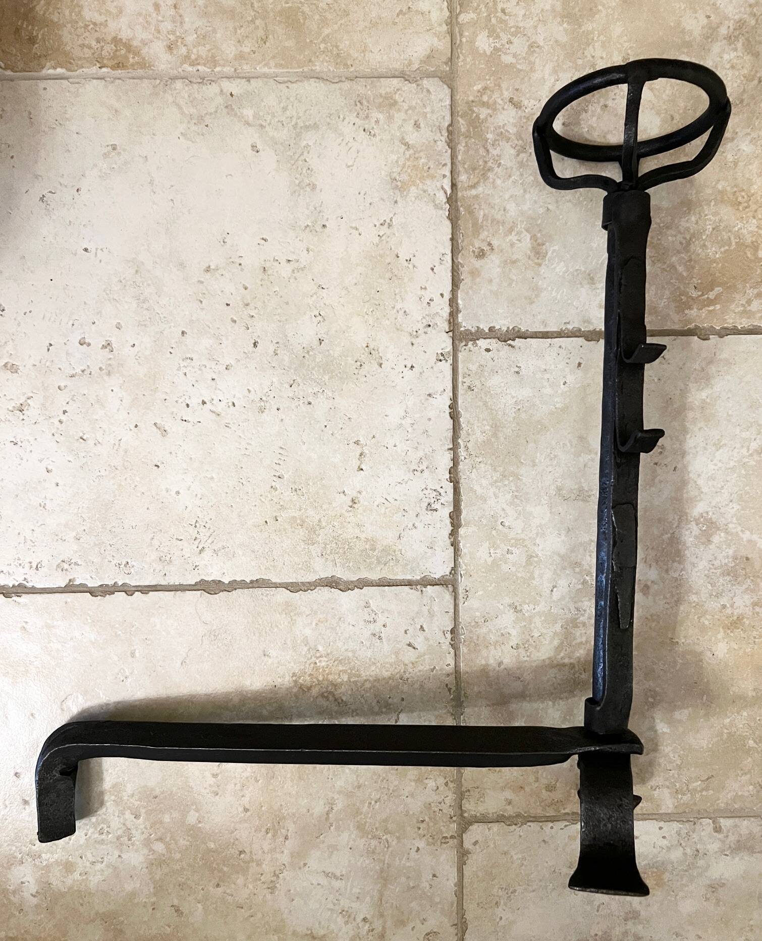 Pair of 18th century wrought iron andirons, log-carrying andirons