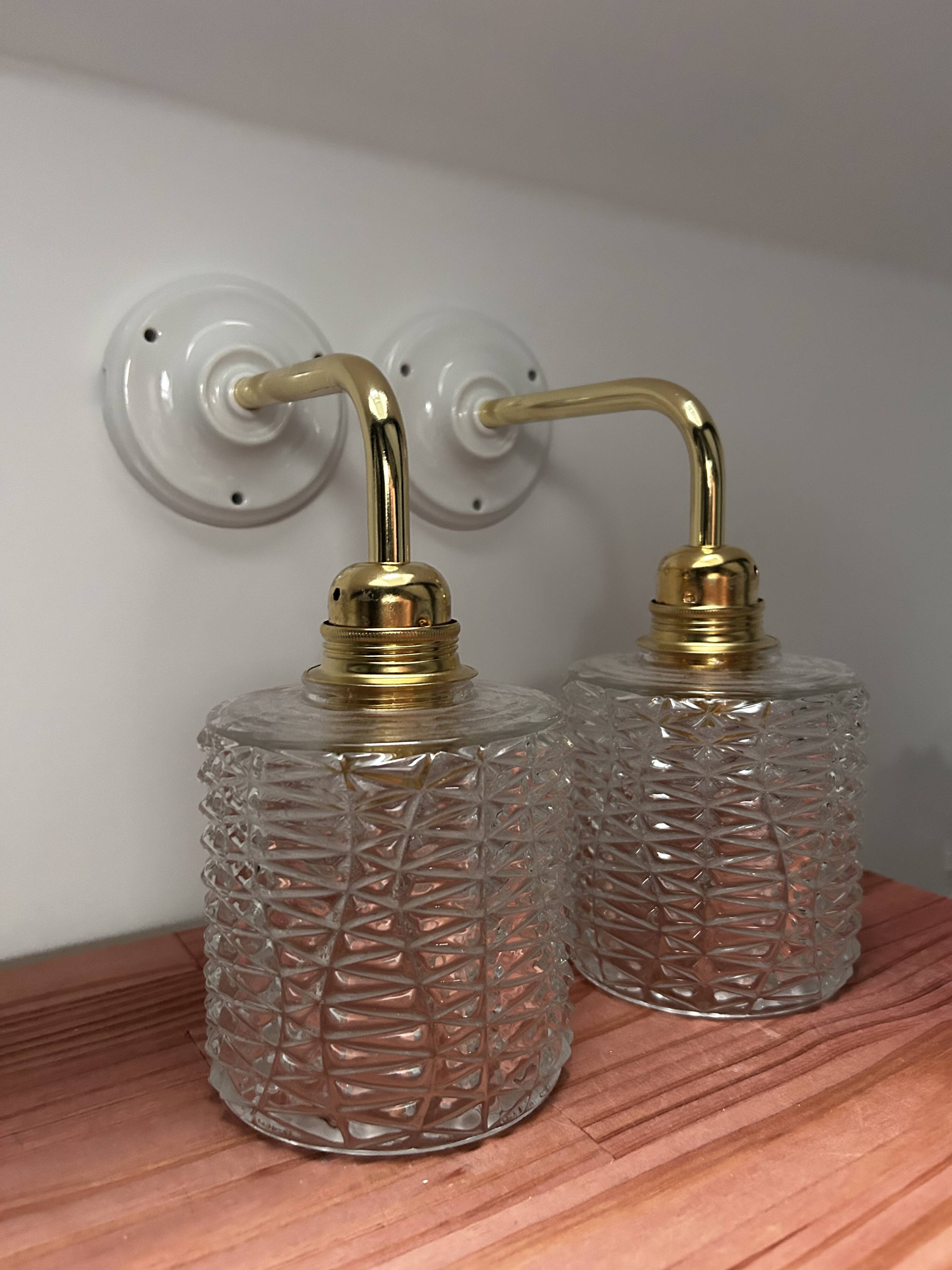 Pair of seventies glass globe wall lights