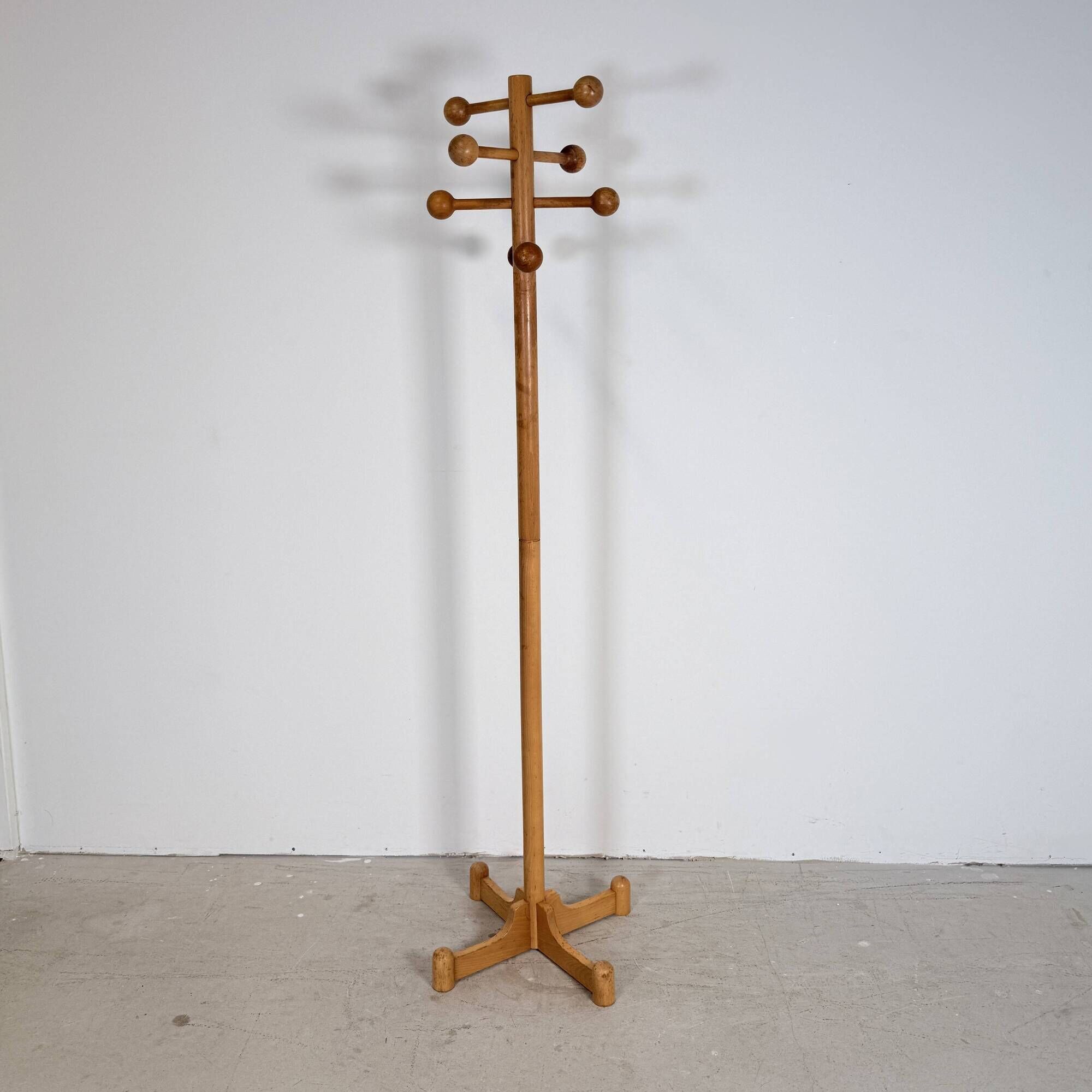 Vintage Postmodern Solid Beechwood Coat Stand – 1970s / 1980s