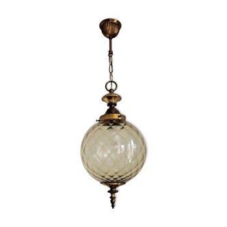 Decorative amber glass ball lantern with brass fittings