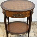 Louis XV style transitional pedestal table in cube marquetry