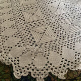 White cotton crochet bedspread with squares