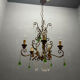 Italian 5-Light Tole Chandelier with Green & Amber Murano Glass Drops,