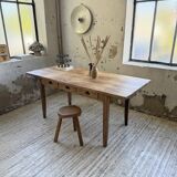 1950s pine and oak farmhouse table with multiple drawers