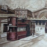 Aquarelle ancienne Paris Gare de l'Est par Amédée Lecomte