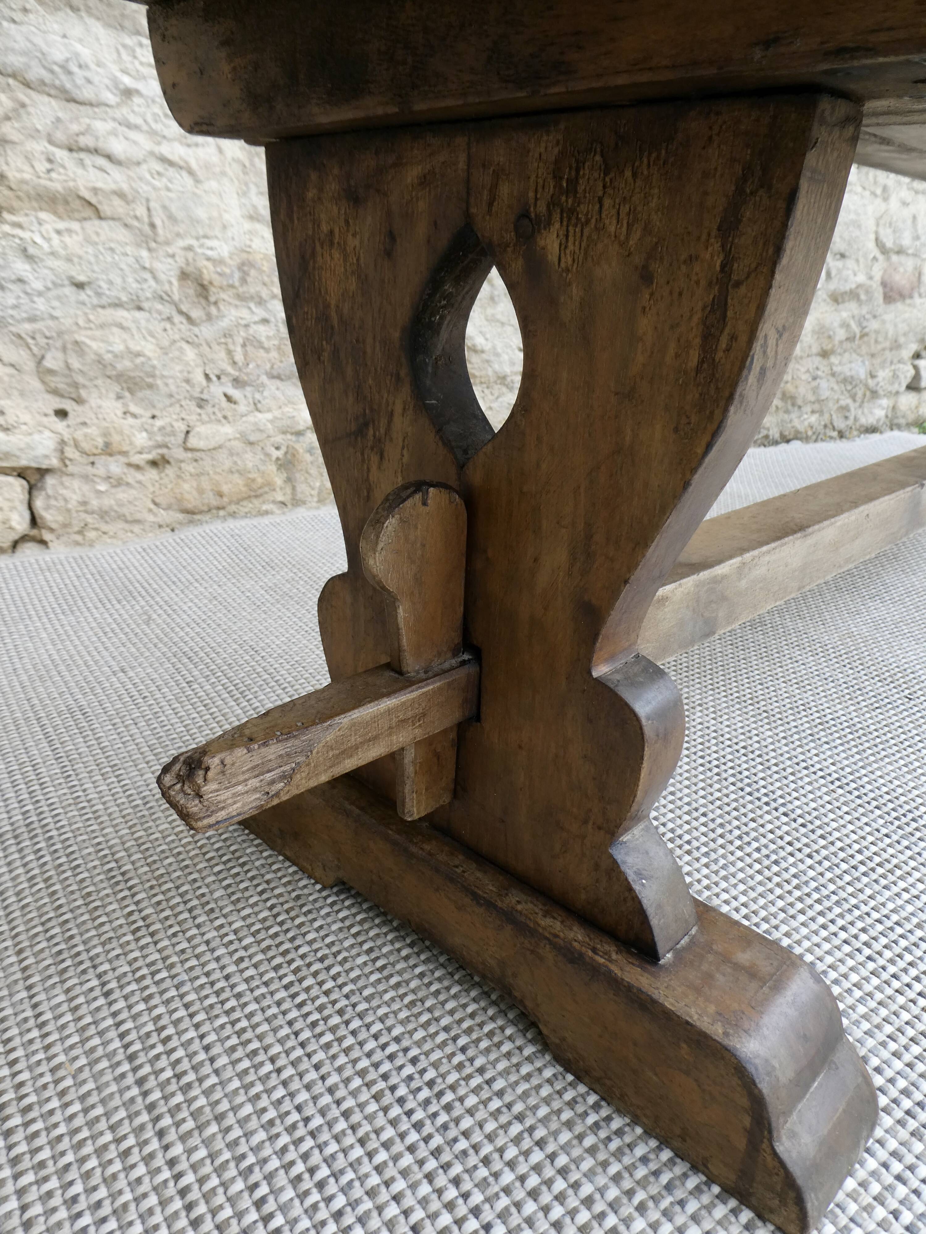Ancient solid wooden monastery bench, 180 cm length