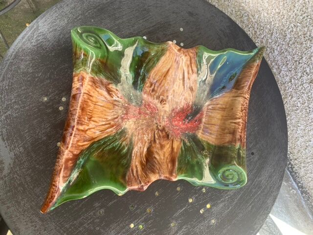 Vintage vallauris style glazed ceramic fruit cup