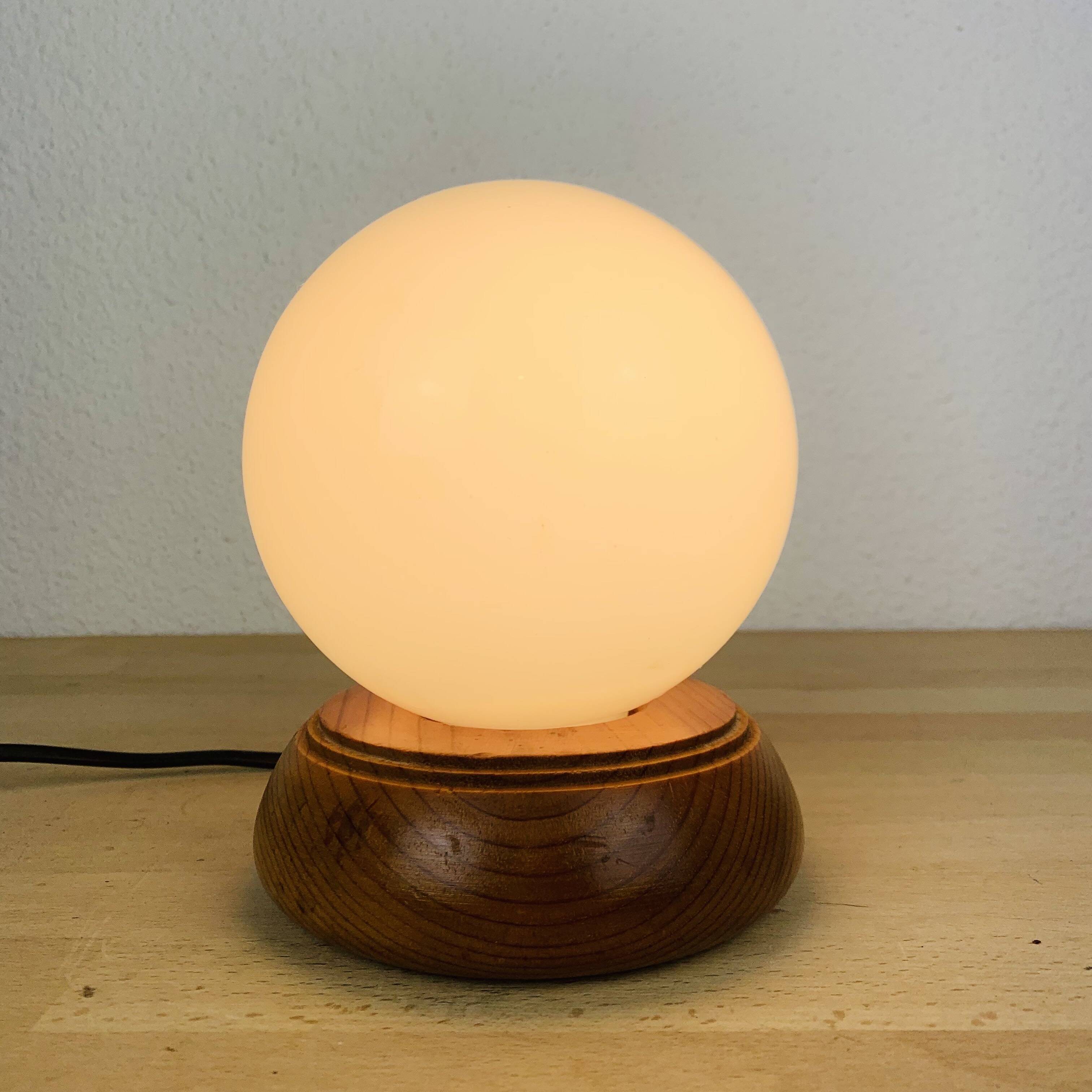 Opaline globe pine lamp from the 60s